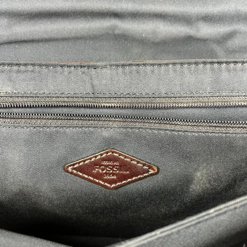 Fossil Mens Dark Brown Leather Messenger Bag Briefcase Laptop Satchel MBG9044